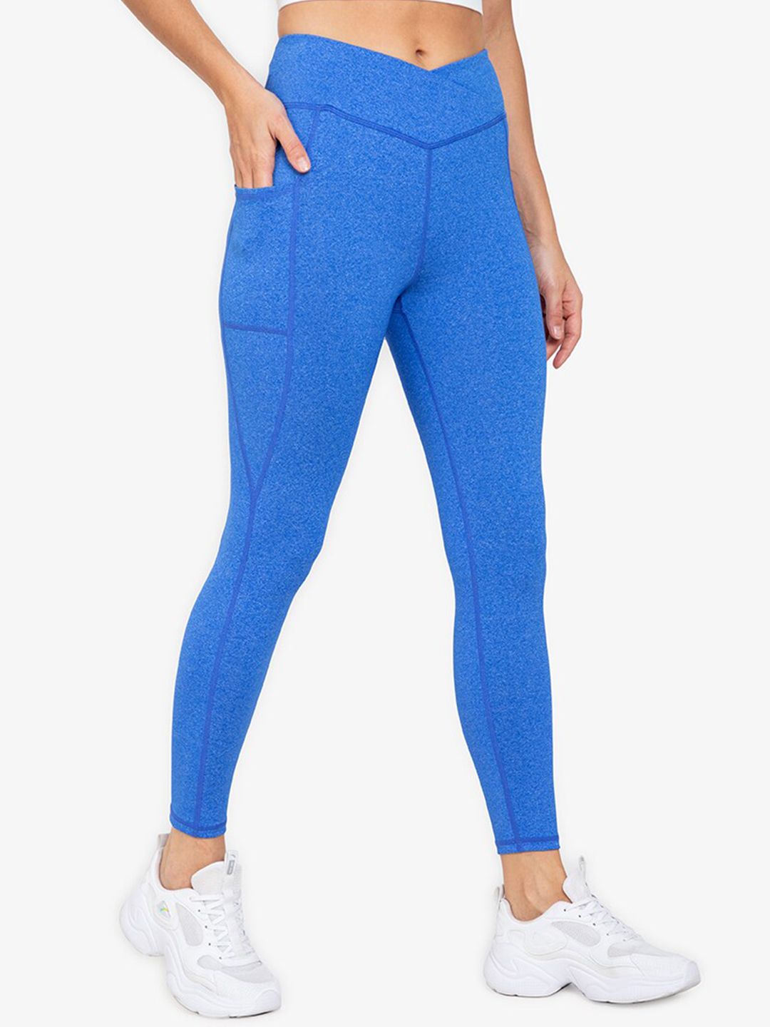 ZALORA ACTIVE Women Blue Solid High Rise Crossover Tights Price in India