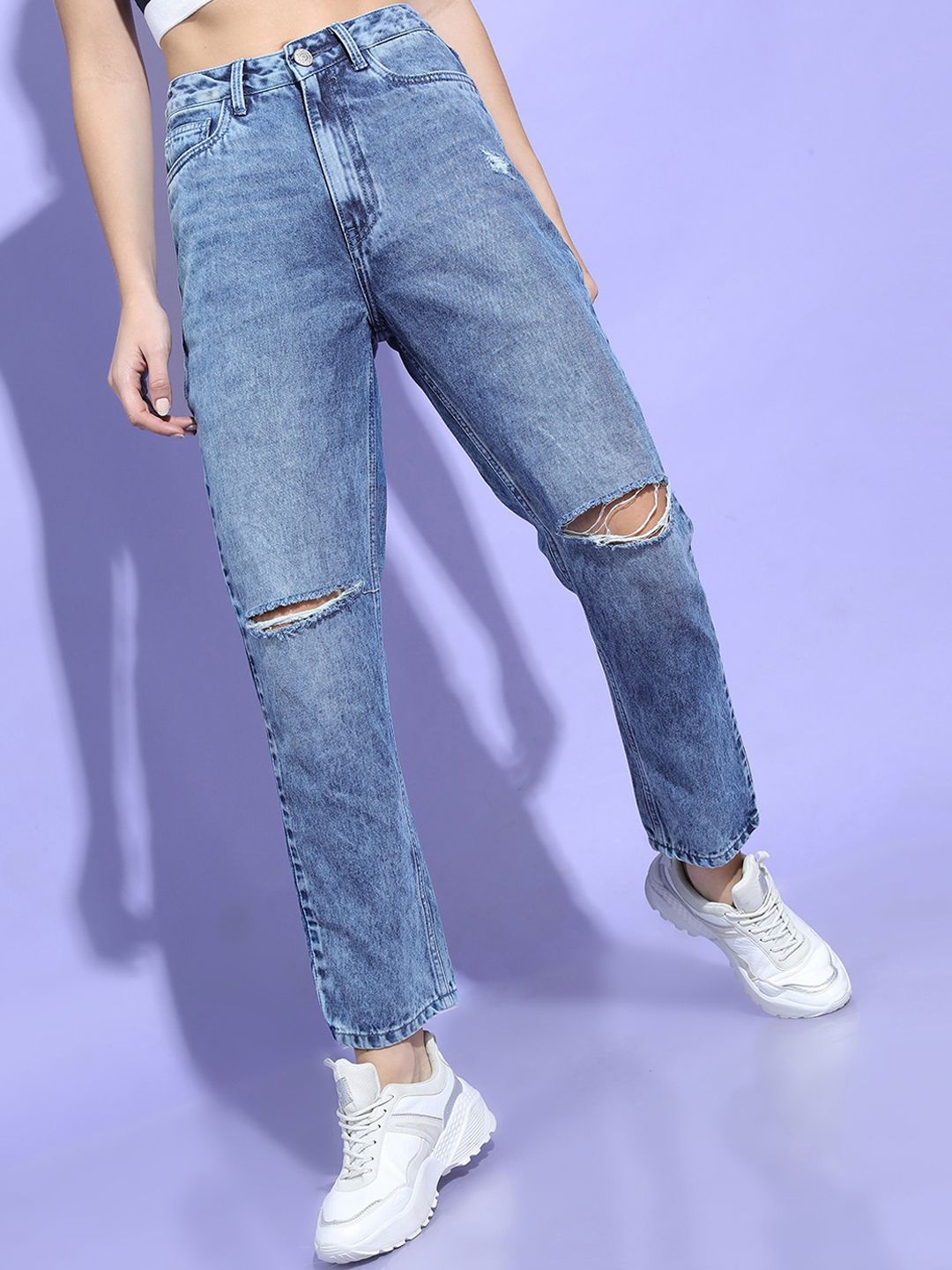Tokyo Talkies Women Blue Slash Knee Light Fade Cotton Jeans Price in India
