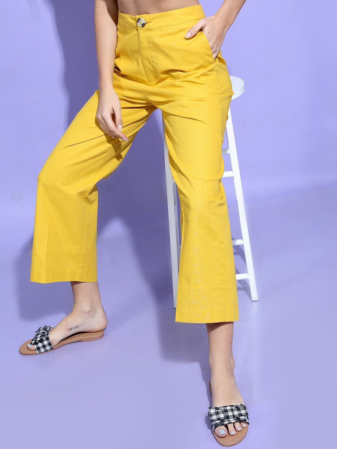 Tokyo Talkies Women Mustard Yellow Flared Trousers Price in India