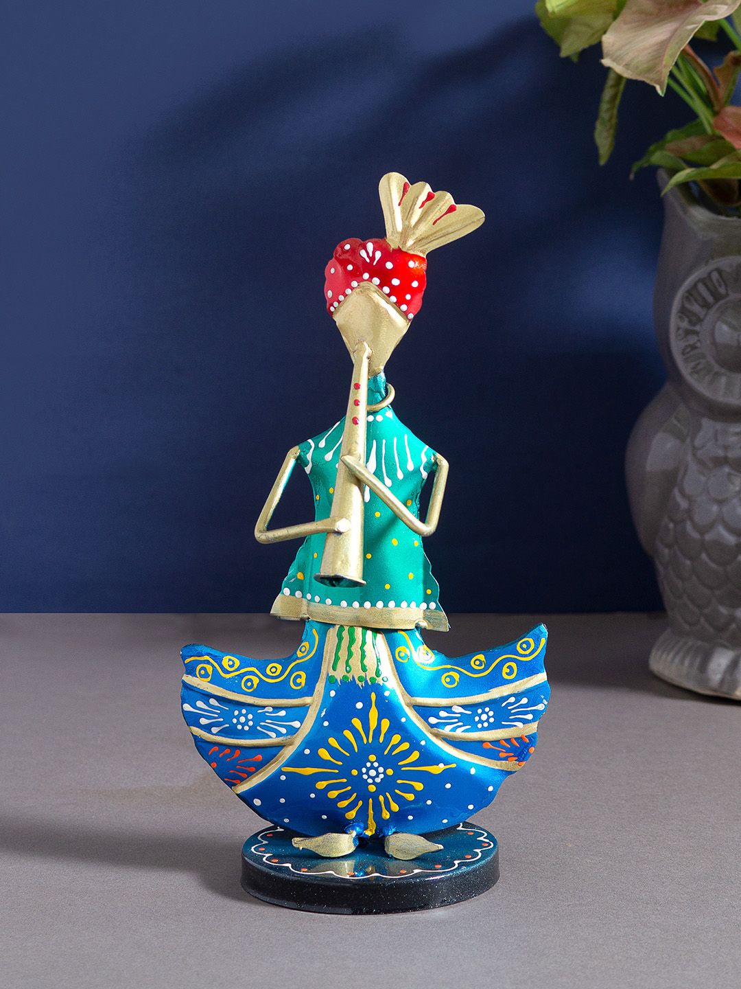 Golden Peacock Green & Blue Musician Decorative Figurine Price in India