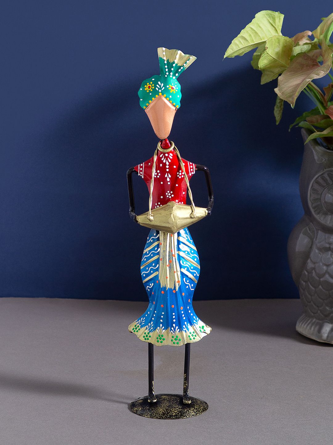 Golden Peacock Red & Blue Musician Figurine Showpiece Price in India