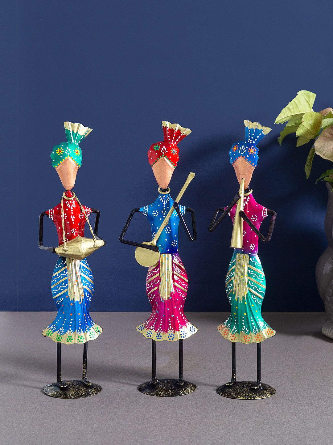 Golden Peacock Multi Colour Set of 3 Musician Decorative Showpiece Price in India