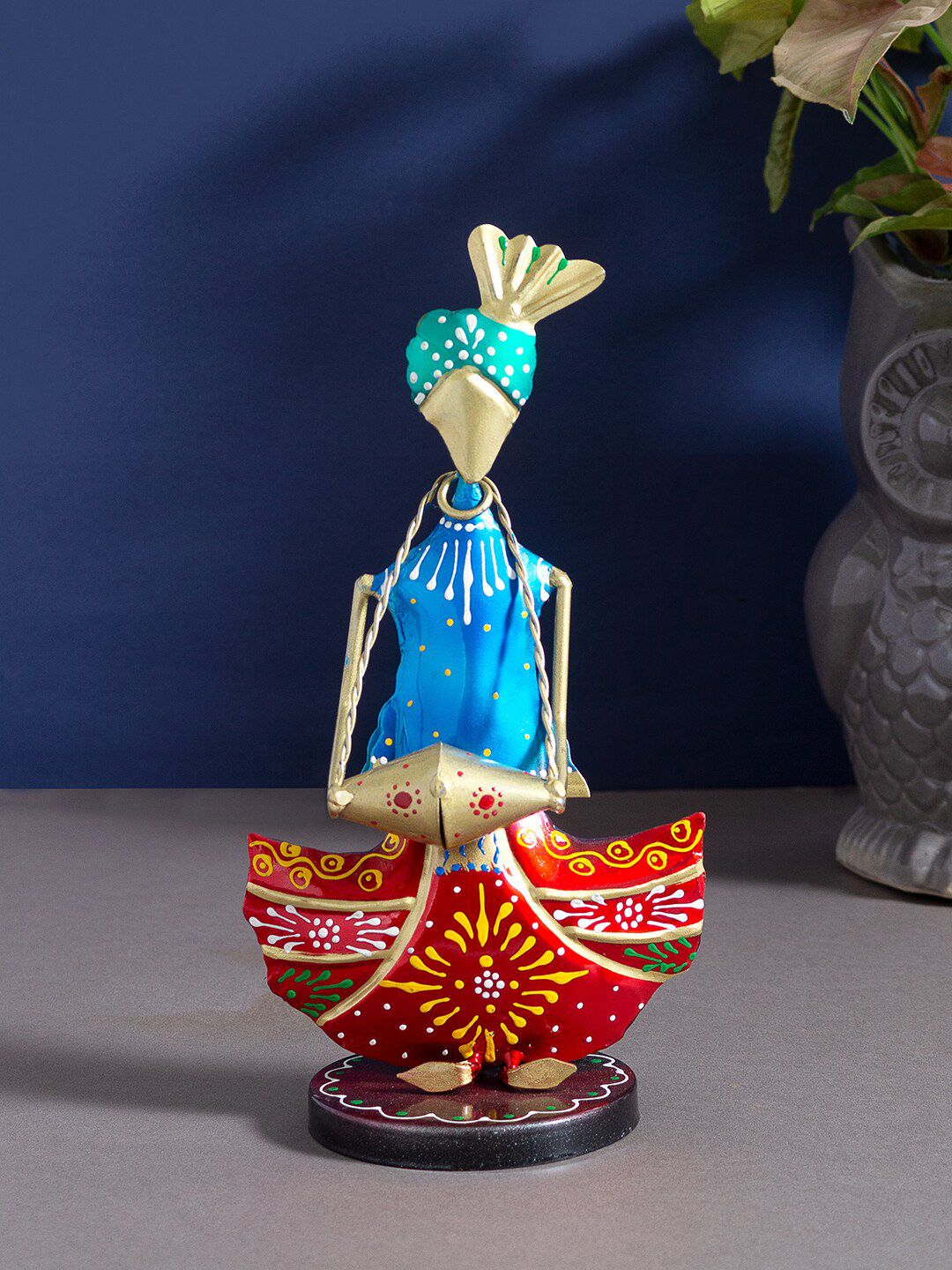 Golden Peacock Blue & Red Handcrafted Musician Figurine Decorative Showpiece Price in India