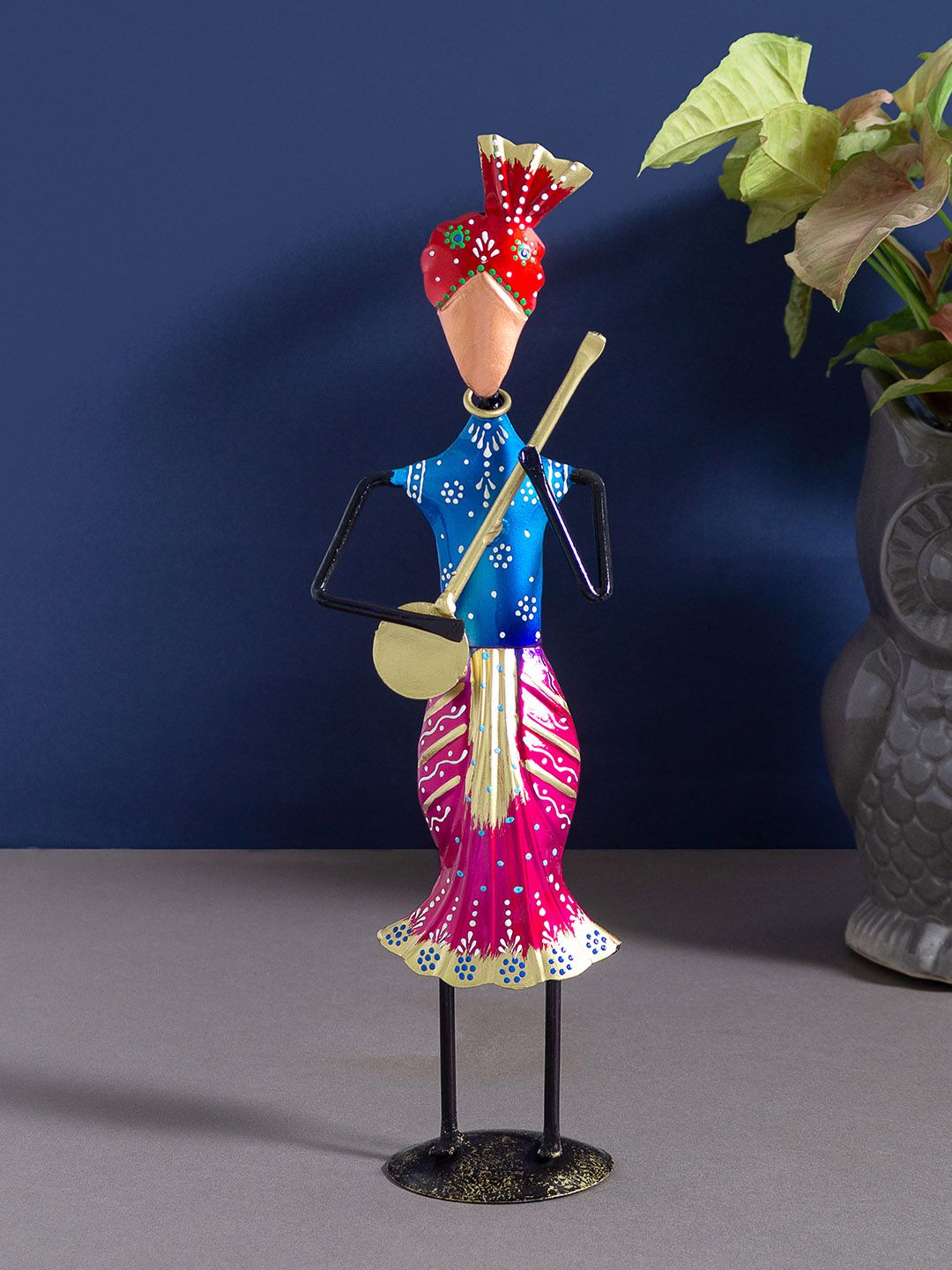 Golden Peacock Blue & Pink Musician Figurine Showpiece Price in India