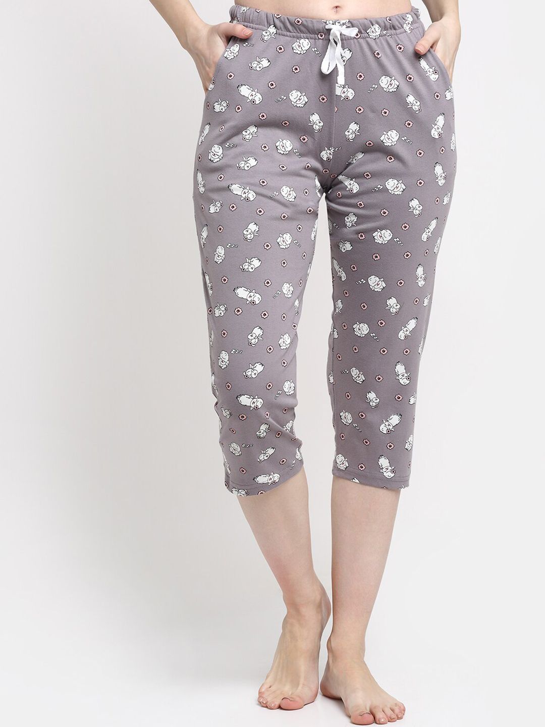 Kanvin Women Grey Printed Pure Cotton Lounge Pants Price in India