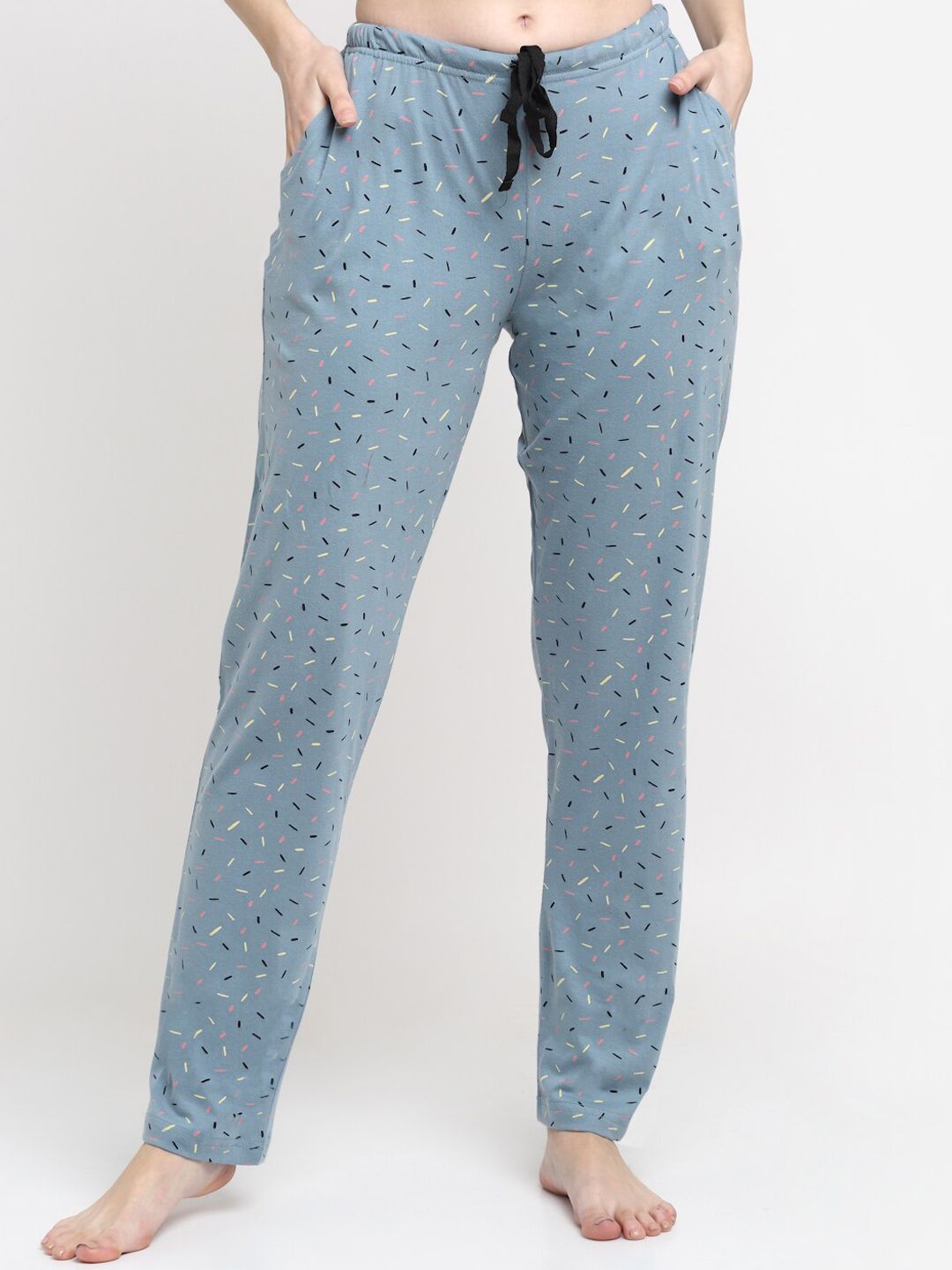 Kanvin Women Blue Printed Pure Cotton Lounge Pants Price in India