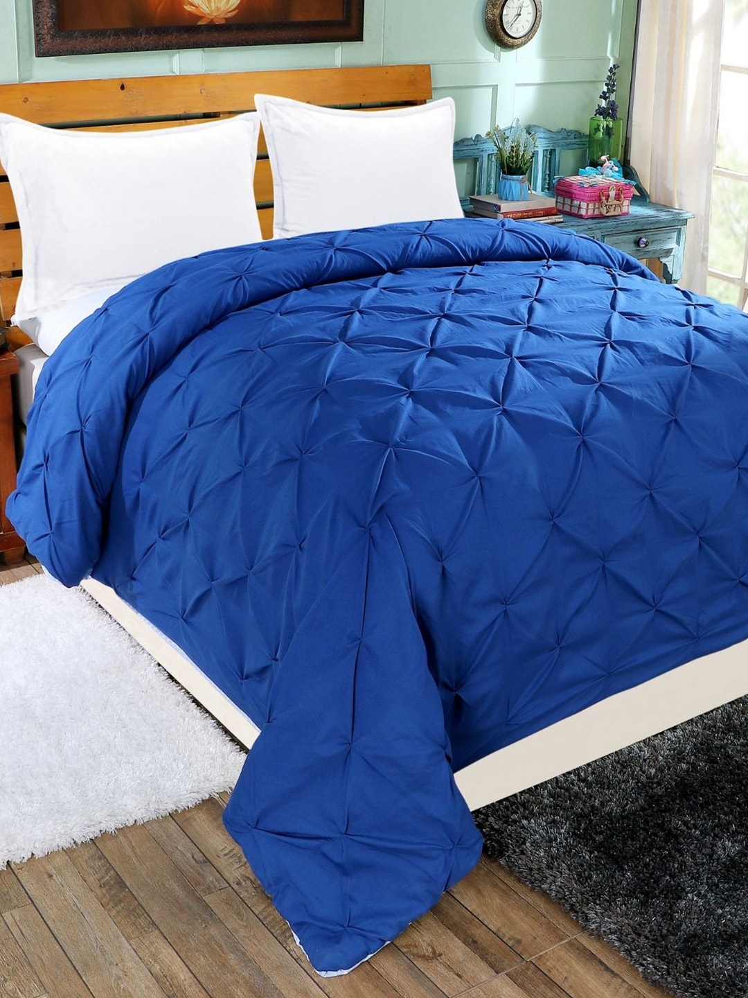 A Homes Grace Blue Geometric Microfiber AC Room 120 GSM Double Bed Comforter Price in India