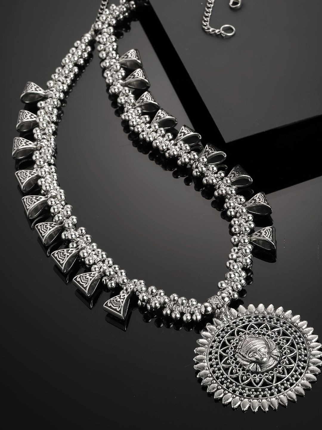 PANASH Silver-Toned German Silver Oxidised Necklace Price in India