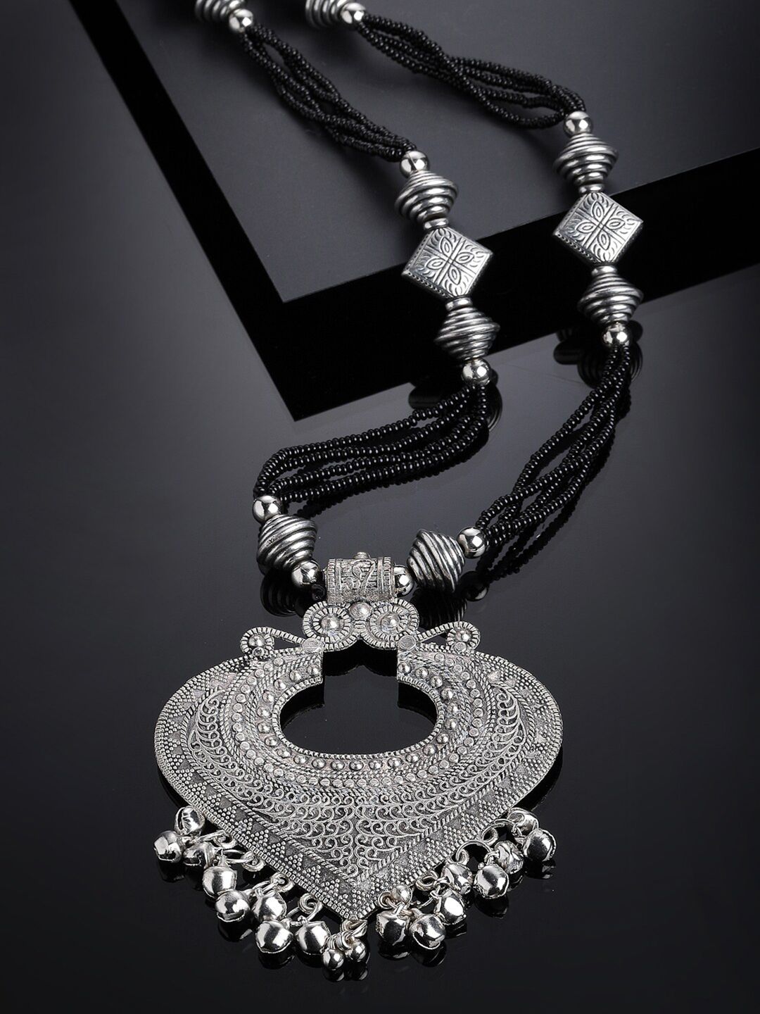 PANASH Silver-Toned German Silver Oxidised Necklace Price in India
