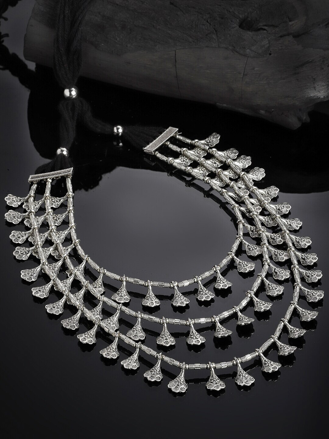 PANASH Women Silver-Toned Oxidized Layered Necklace Price in India