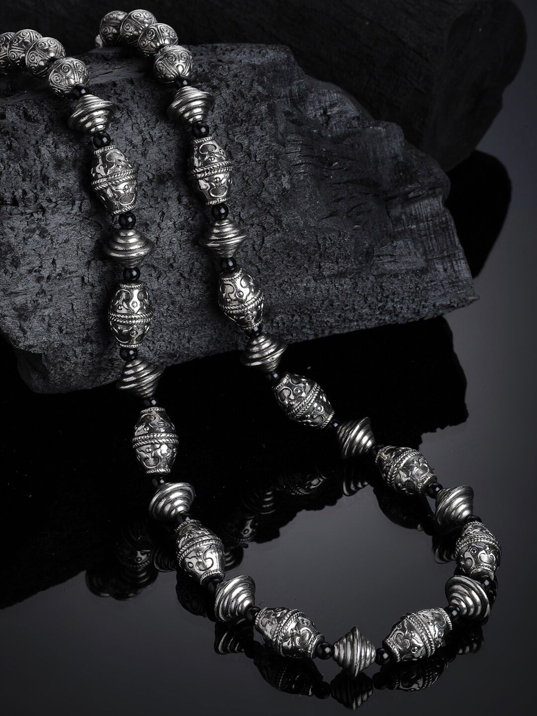 PANASH Silver-Toned & Black German Silver Oxidised Necklace Price in India