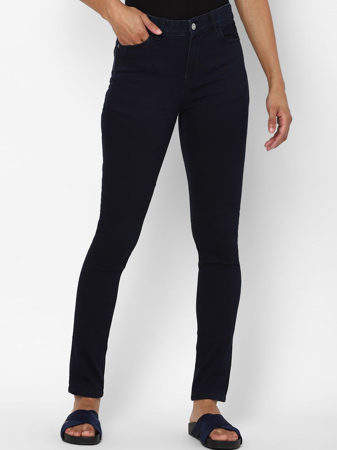 Allen Solly Woman Navy Blue Slim Fit Jeans Price in India