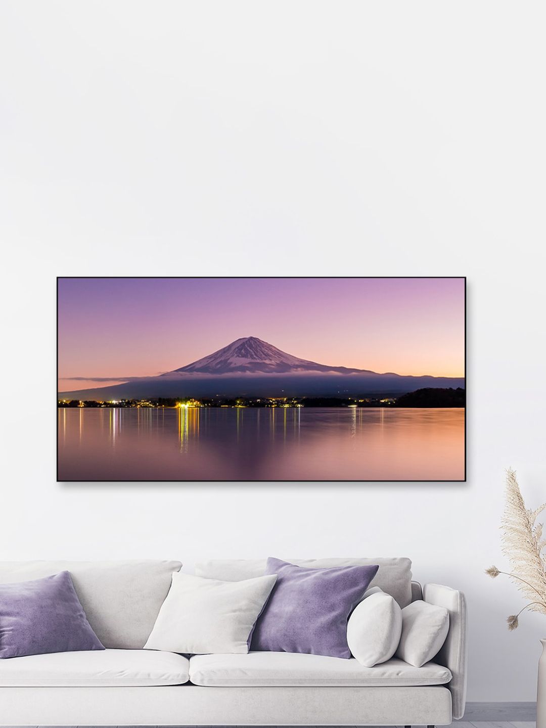 WALLMANTRA Purple The Mount Fuji Framed Canvas Wall Painting Price in India