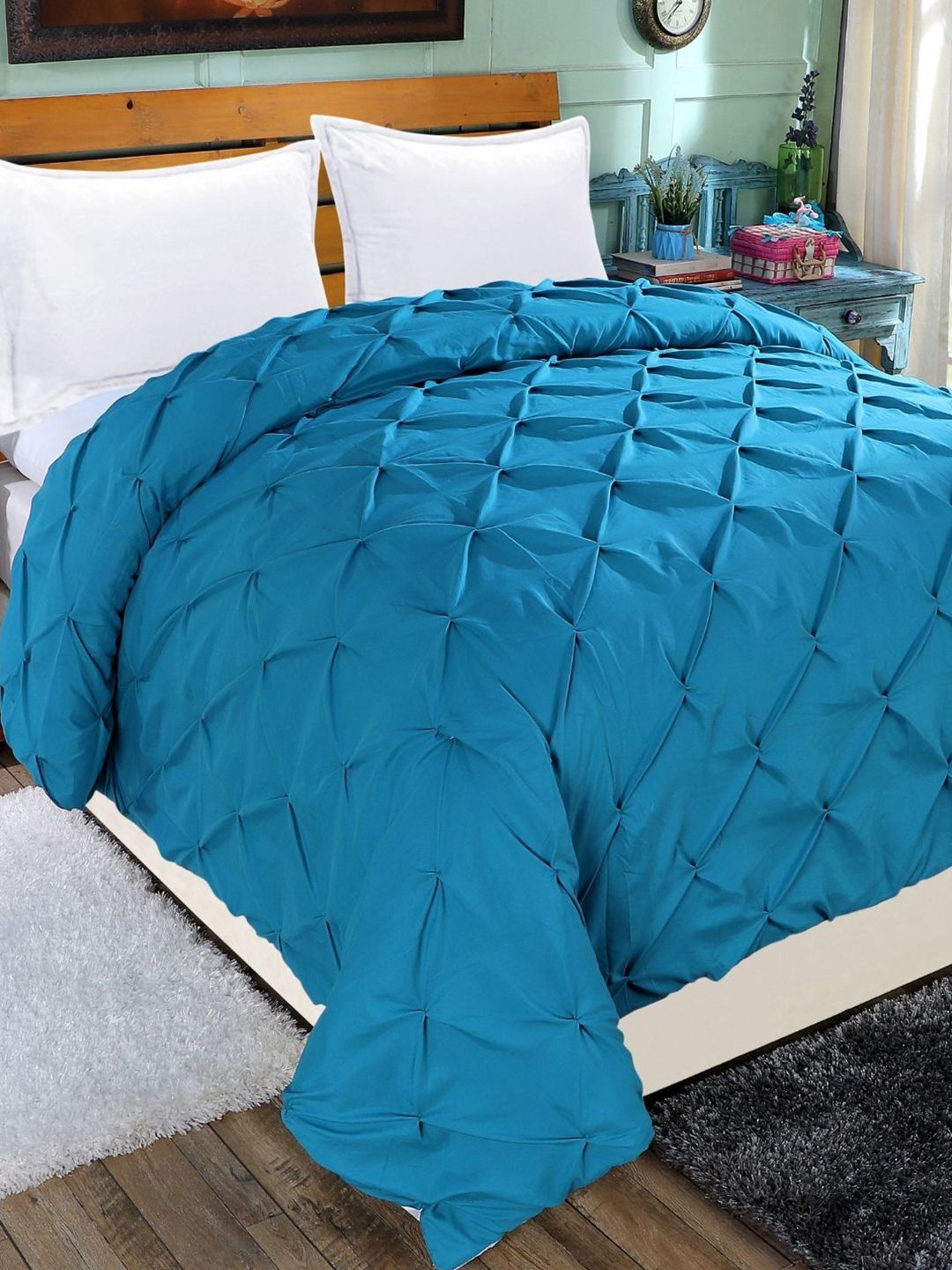 A Homes Grace Teal & Grey Geometric Microfiber AC Room 120 GSM Double Bed Comforter Price in India