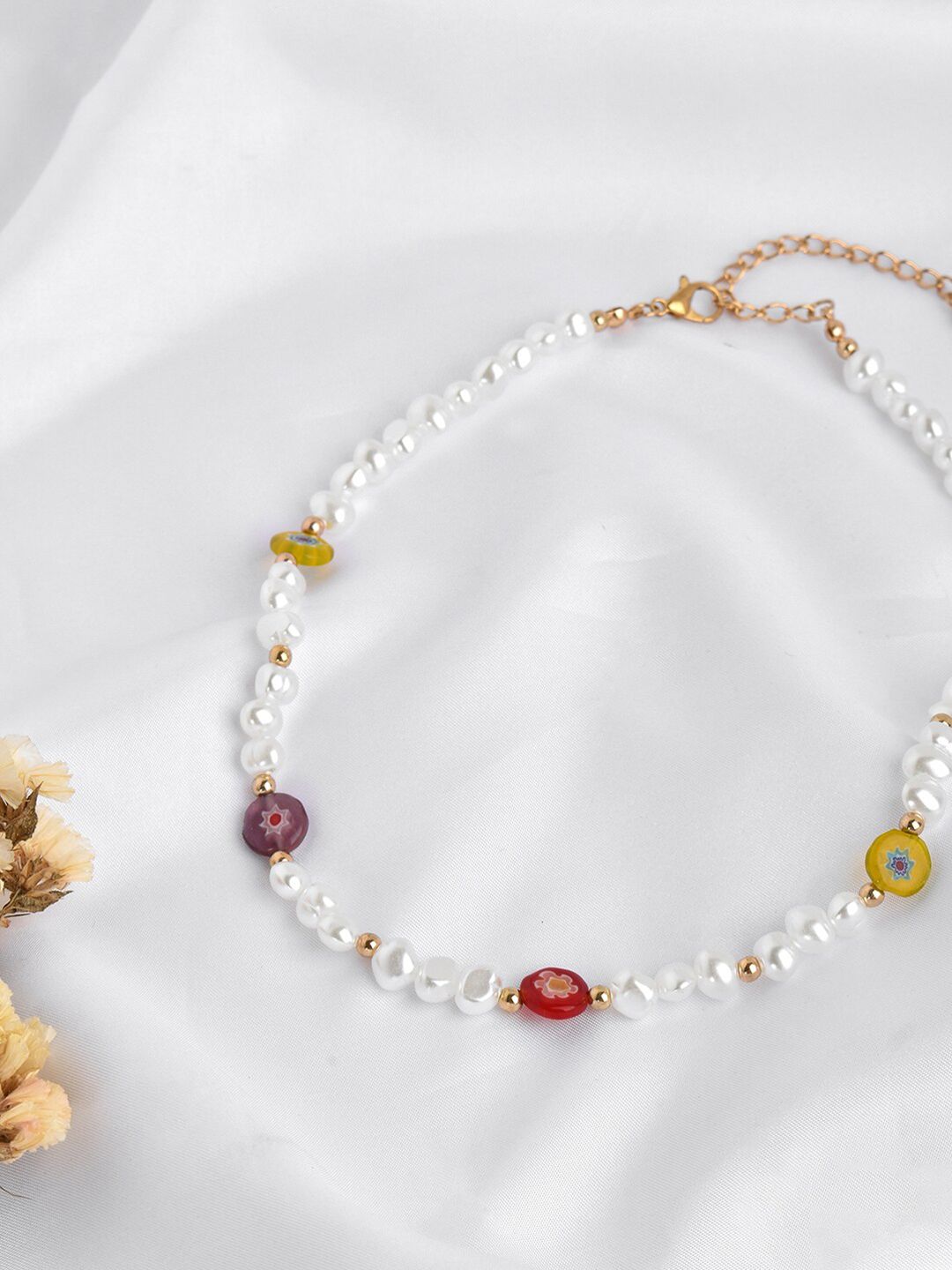 JOKER & WITCH White & Mustard Dene Flora Pearl Chain Price in India