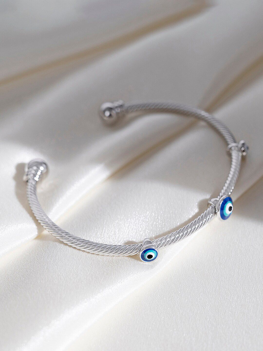 Mikoto by FableStreet Women Silver-Plated Enamelled Evil Eye Cuff Bracelet Price in India
