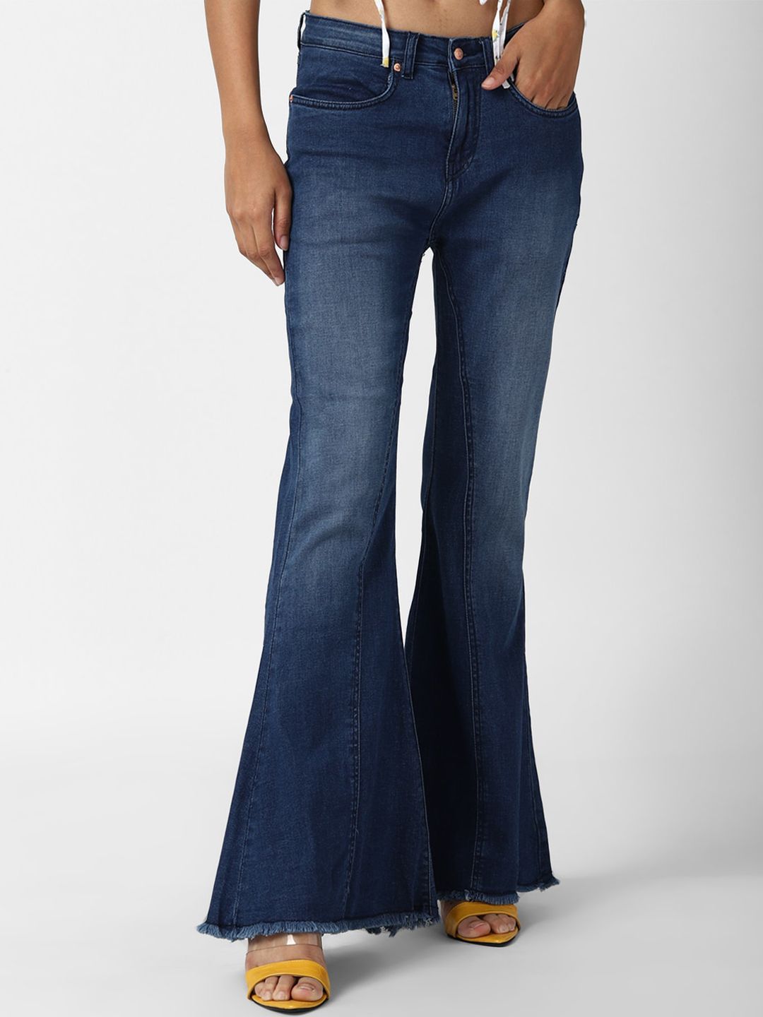FOREVER 21 Women Blue Bootcut Heavy Fade Jeans Price in India