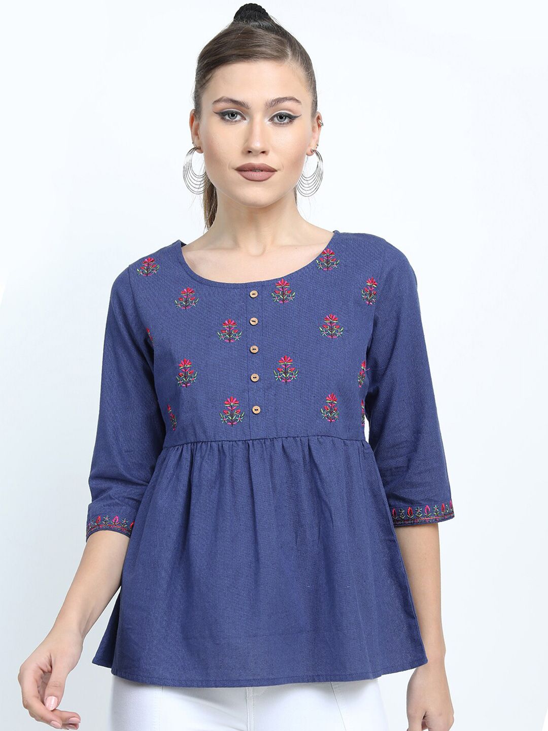 Vishudh Blue Floral Print Peplum Top