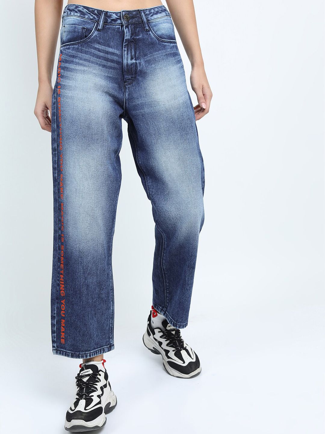 Tokyo Talkies Women Blue Wide Leg Clean look Heavy Fade Jeans Price in India