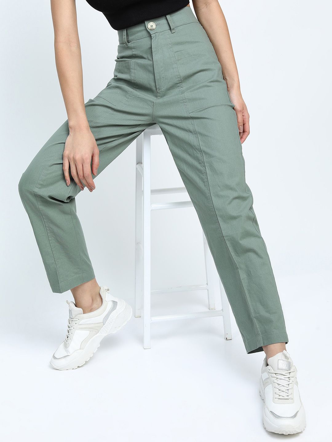 Tokyo Talkies Women Green Tapered Fit Trousers Price in India