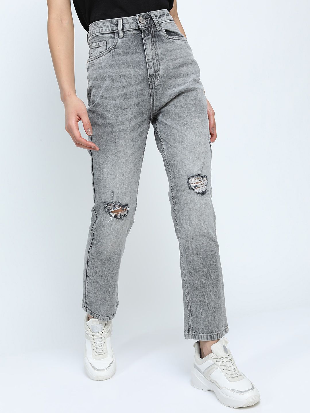 Tokyo Talkies Women Grey Mildly Distressed Heavy Fade Jeans Price in India
