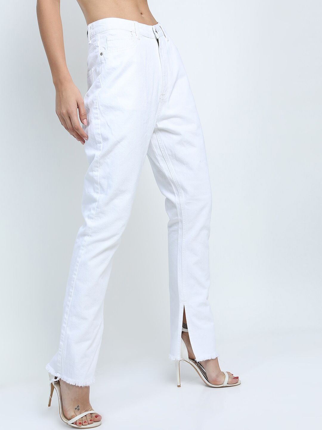 Tokyo Talkies Women White Slim Fit Slits Cotton Jeans Price in India