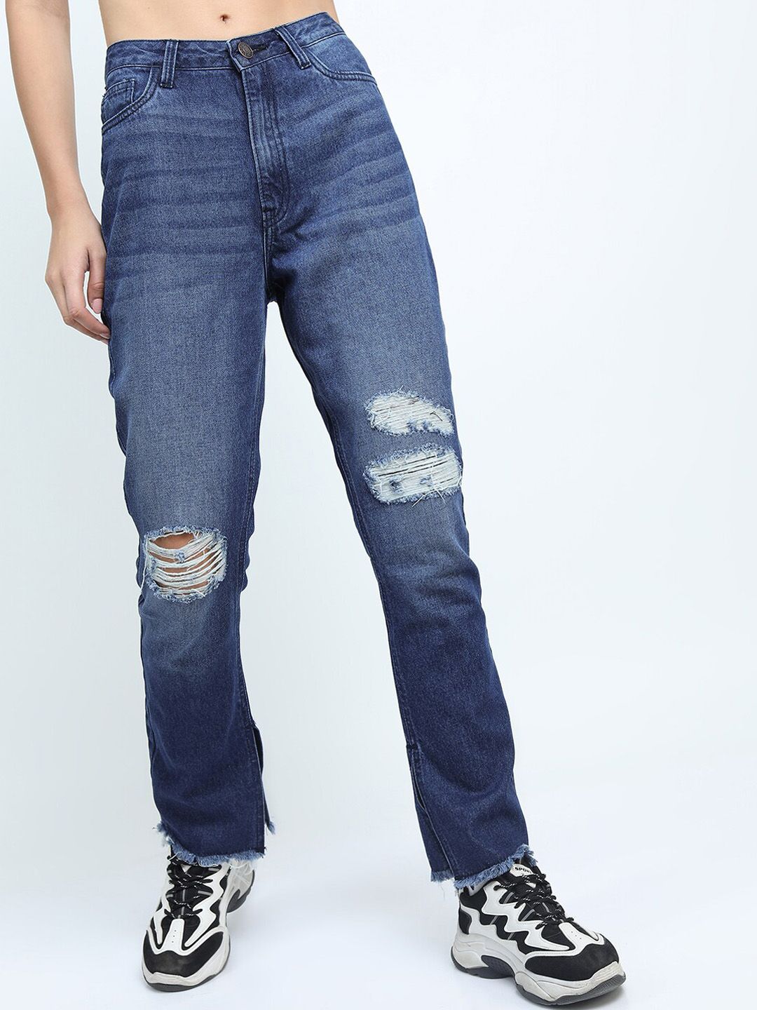 Tokyo Talkies Women Blue Straight Fit Mildly Distressed Light Fade Jeans Price in India