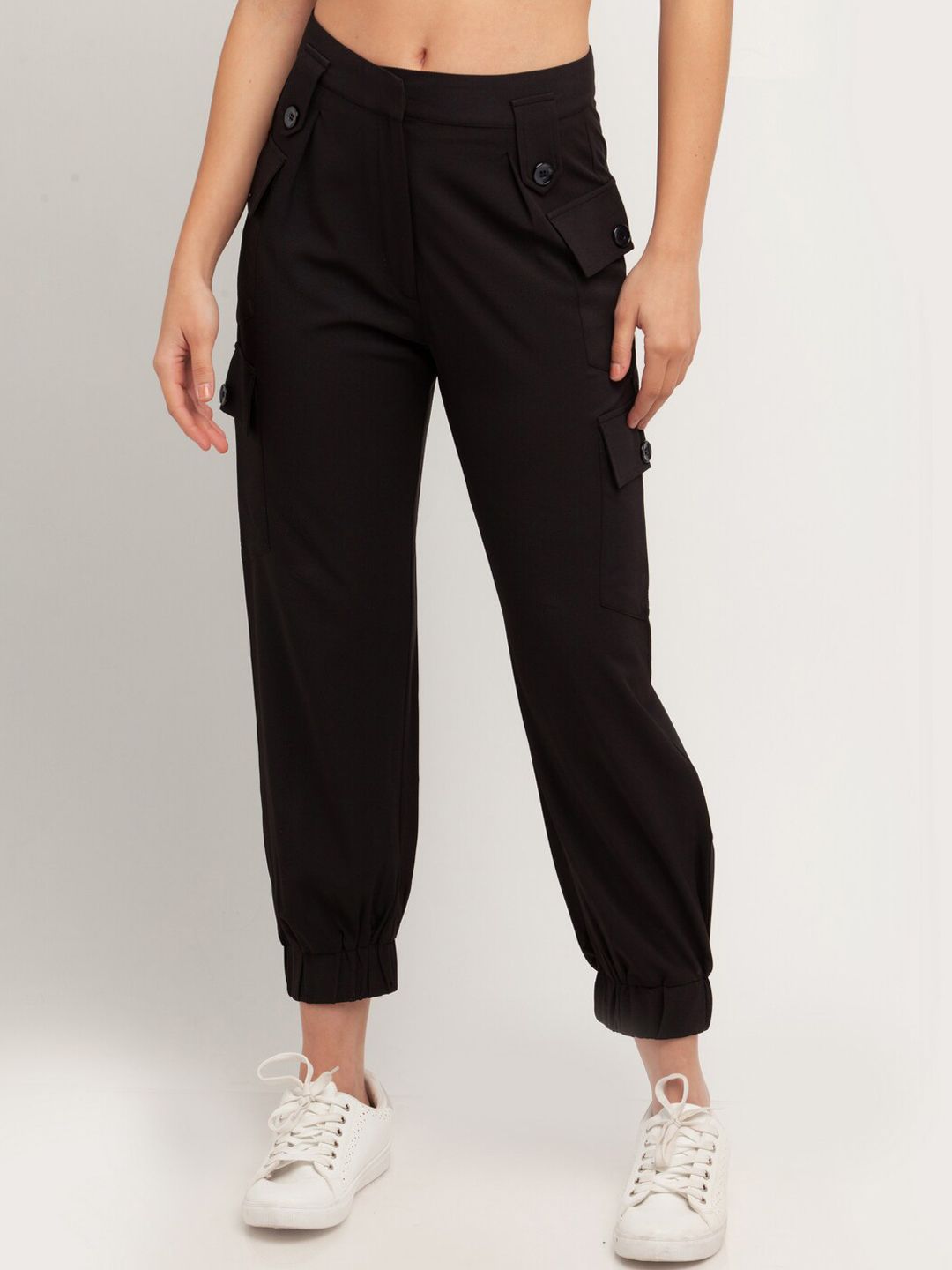 Zink London Women Black Joggers Trousers Price in India