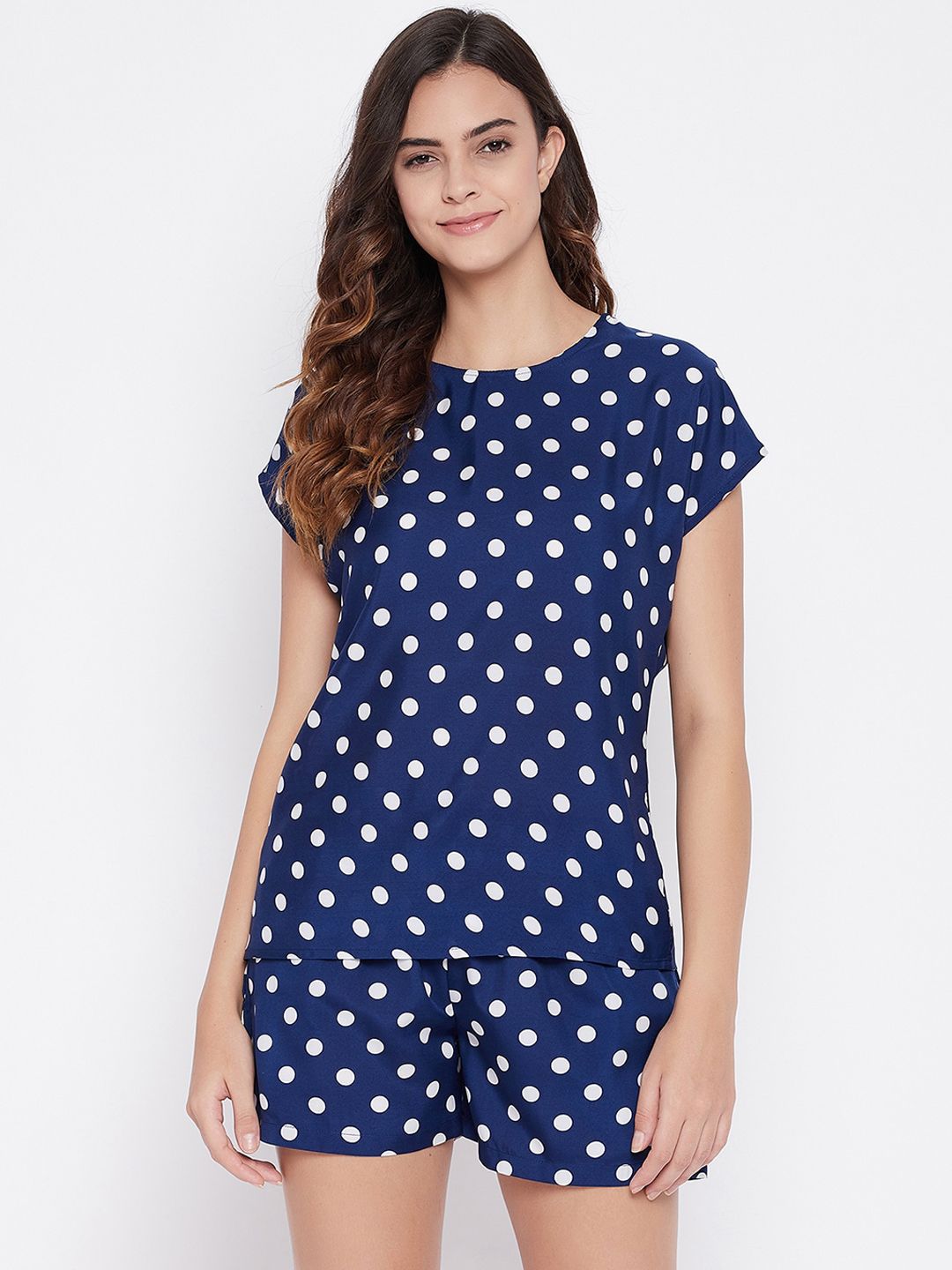 Clovia Women Navy Blue Printed Night suit Price in India