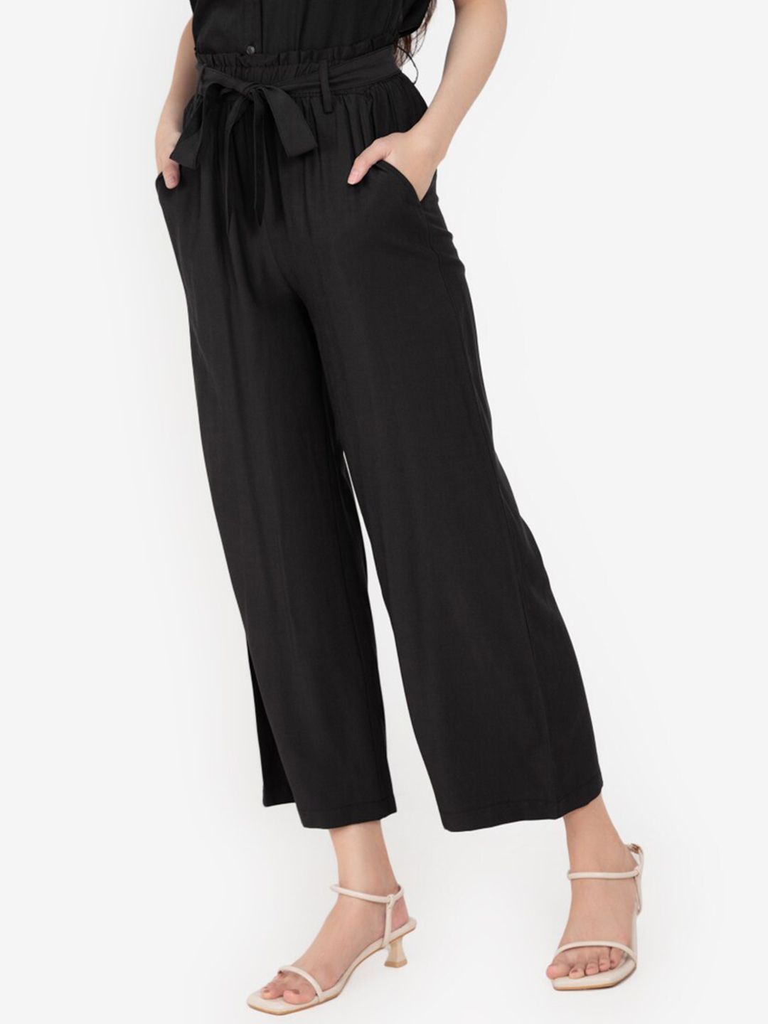 ZALORA BASICS Women Black Easy Wash Pleated Culottes Trousers Price in India