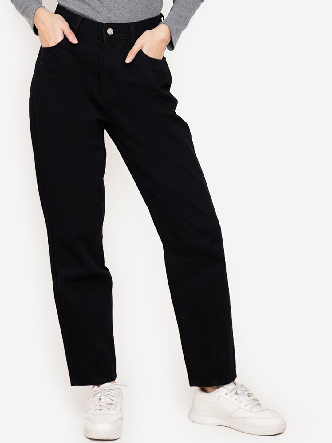 ZALORA BASICS Women Black Tapered Washed Jeans Price in India