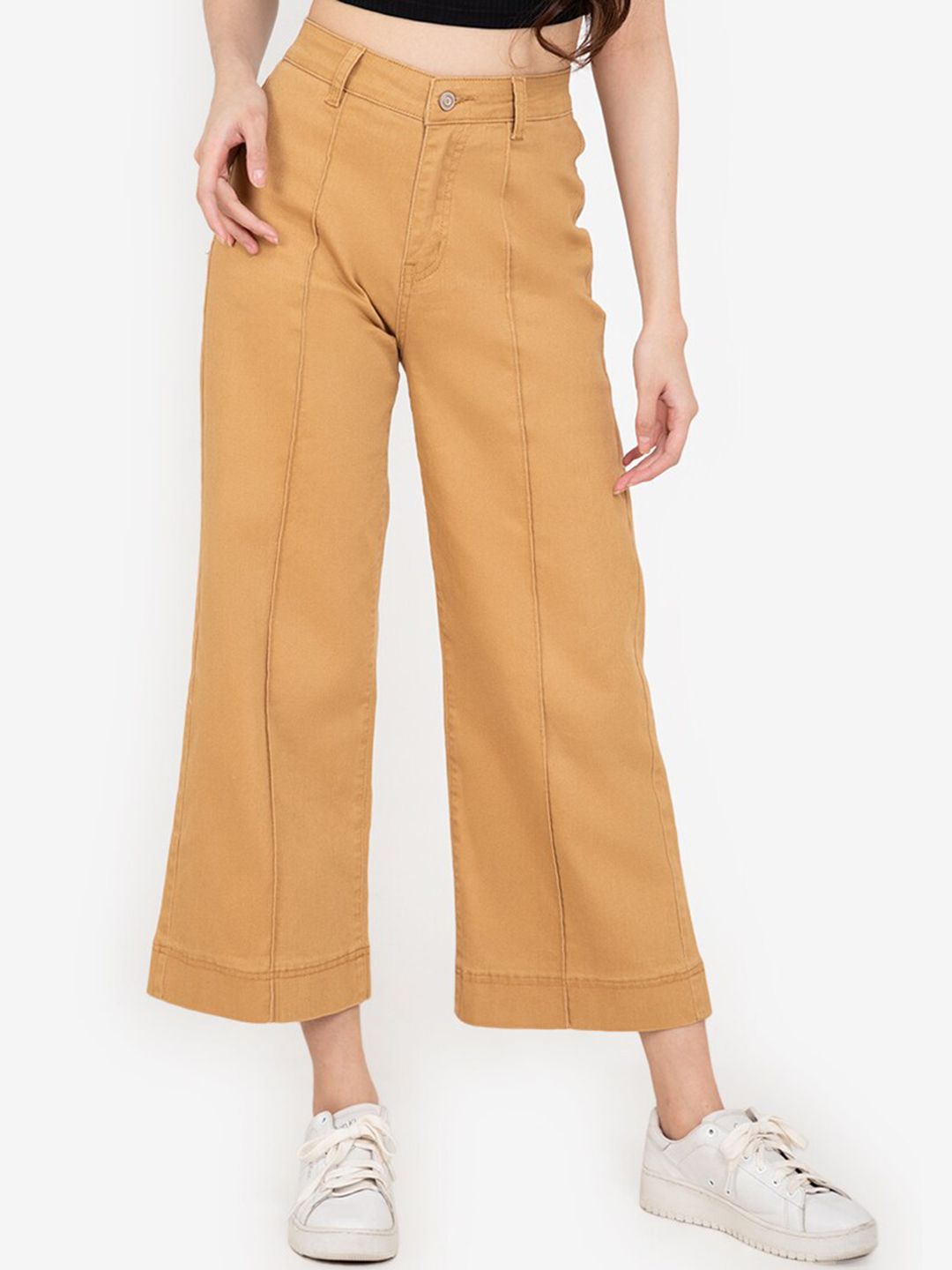 ZALORA BASICS Women Brown Wide Leg High-Rise Cropped Jeans Price in India