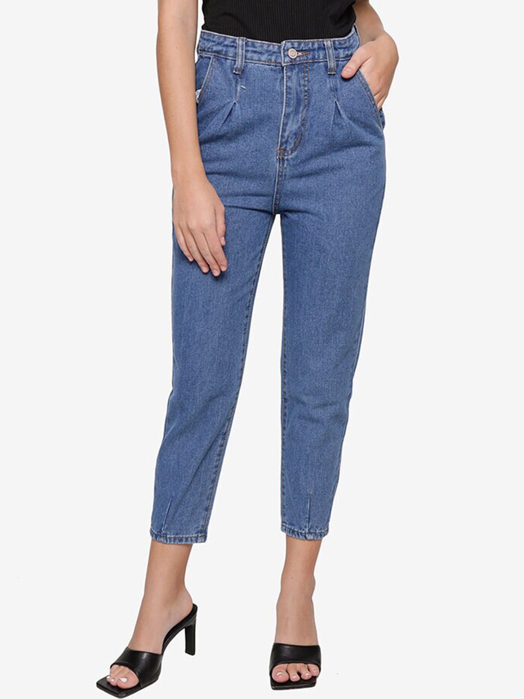 ZALORA BASICS Women Blue Tapered Fit High-Rise Light Fade Jeans Price in India