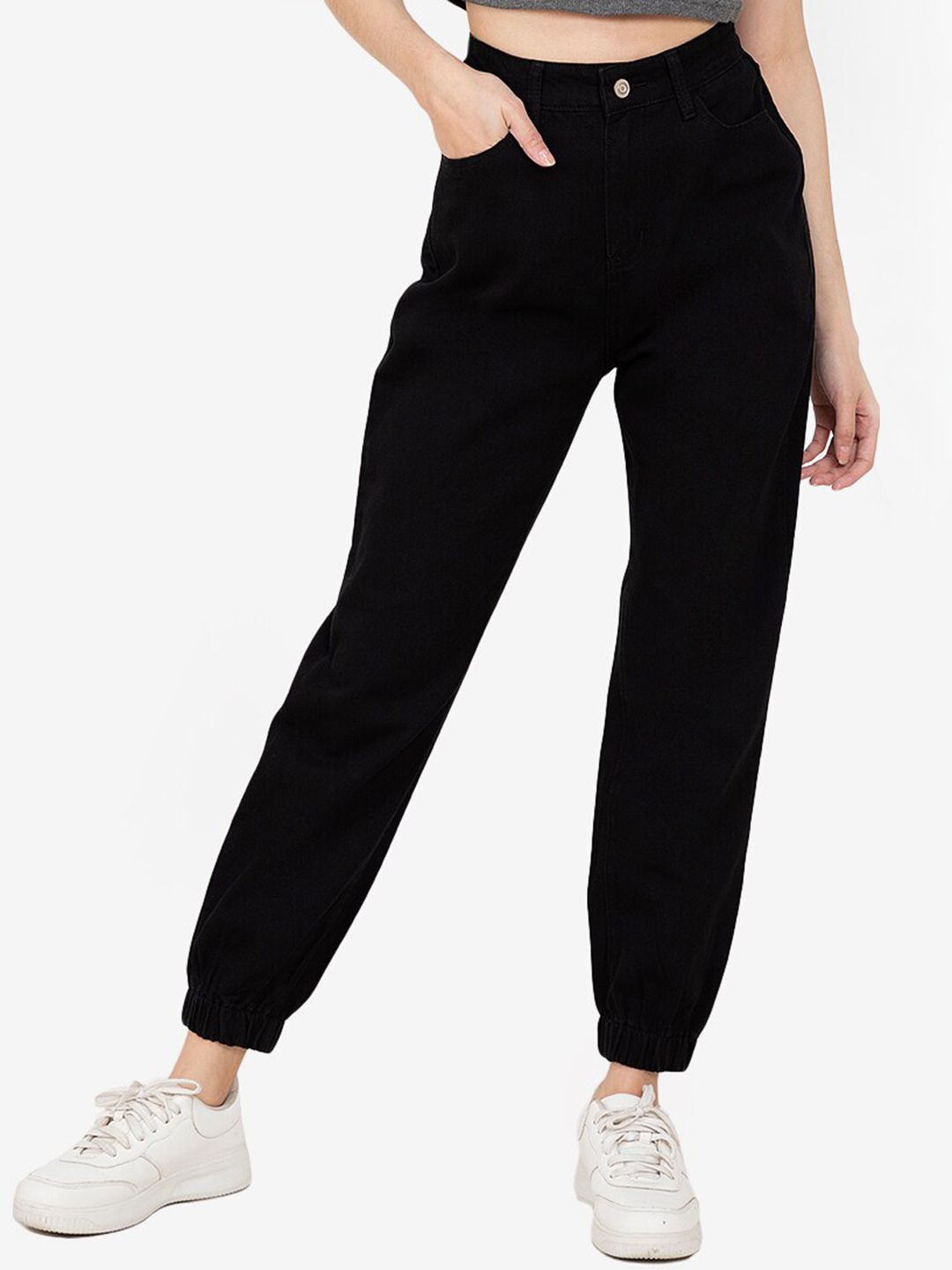 ZALORA BASICS Women Black Jogger High-Rise Jeans Price in India