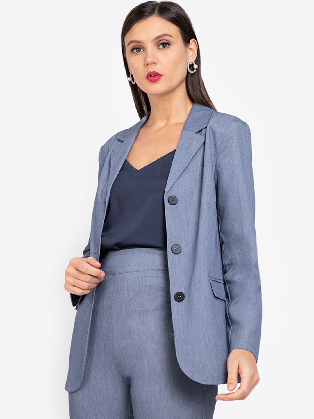 ZALORA WORK Women Blue Solid Single-Breasted Blazer Price in India