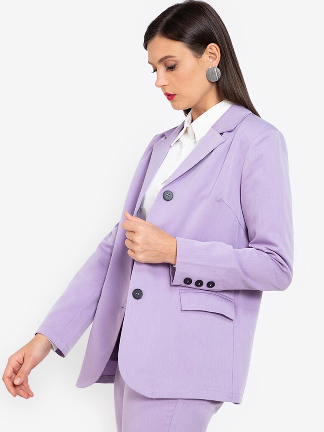 ZALORA WORK Women Purple Solid Single-Breasted Blazer Price in India
