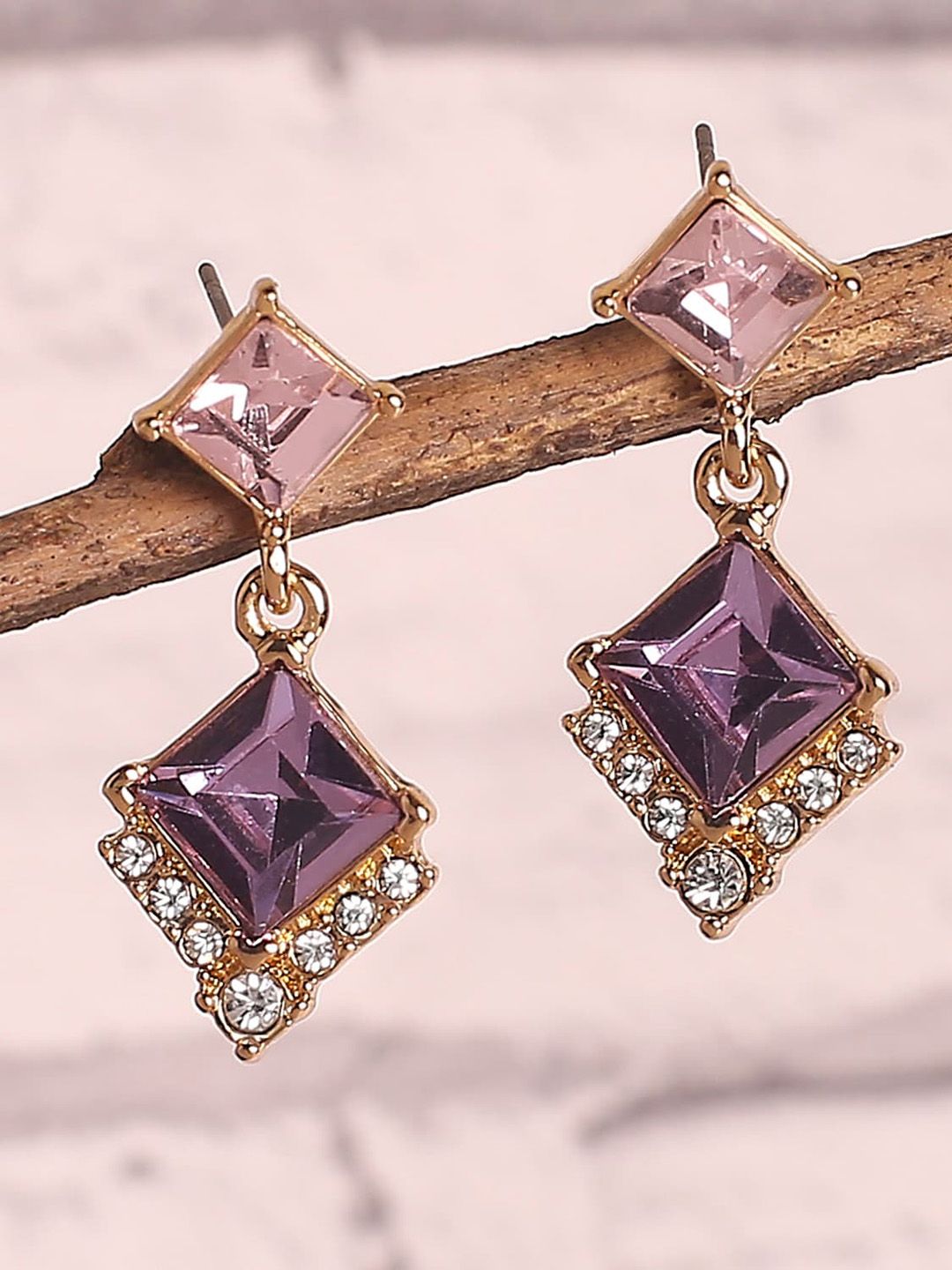 Lilly & sparkle Gold-Plated Purple Square Drop Earrings Price in India