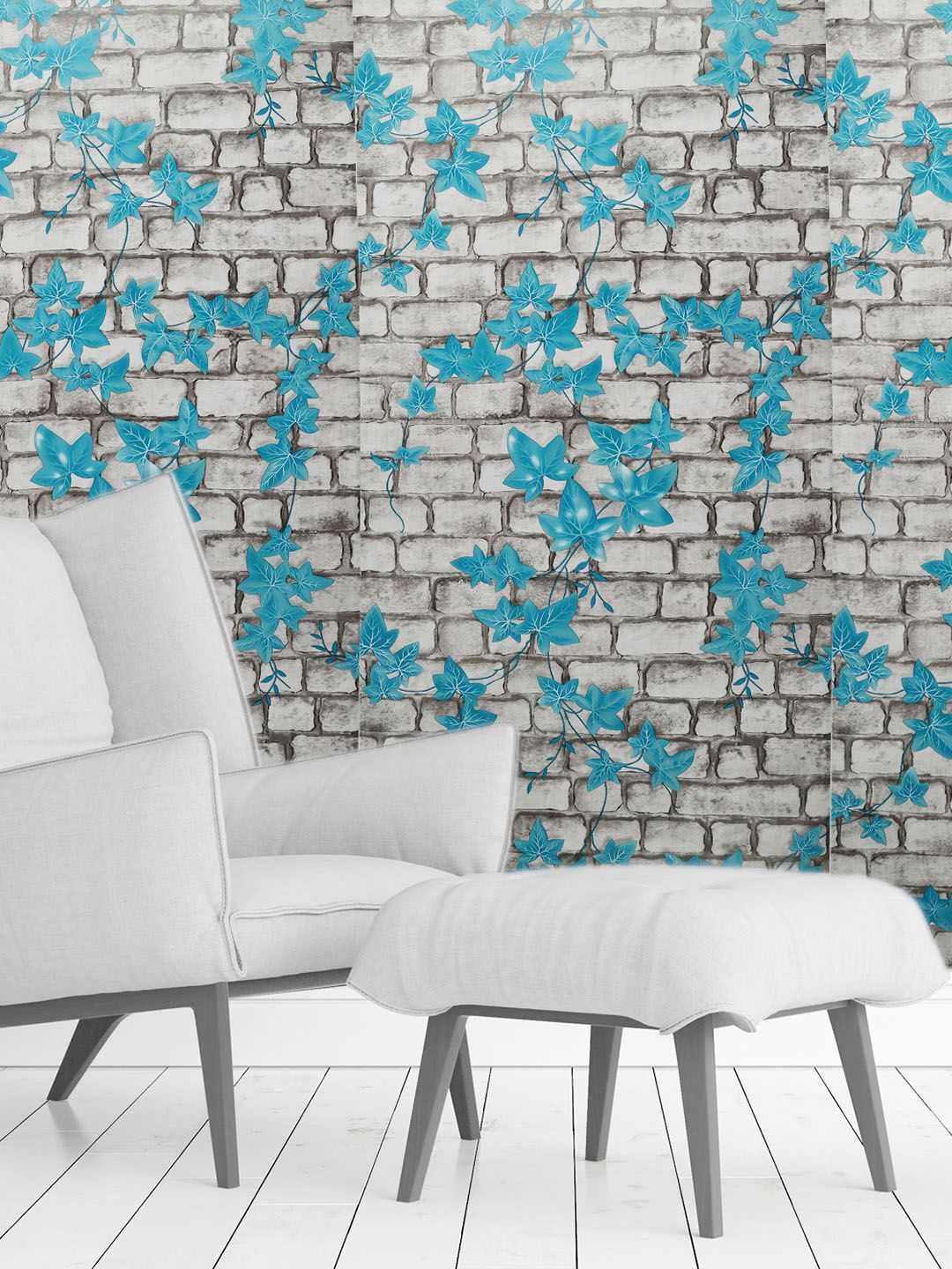 Ispace Pack of 2 Grey & Blue Floral and Botanical Printed PVC Vinyl Wall Stickers Price in India