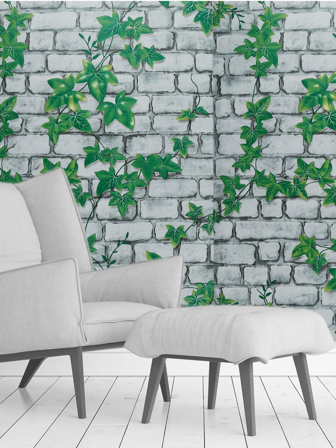Ispace Pack of 2 Grey & Green Floral and Botanical Printed PVC Vinyl Wall Stickers Price in India