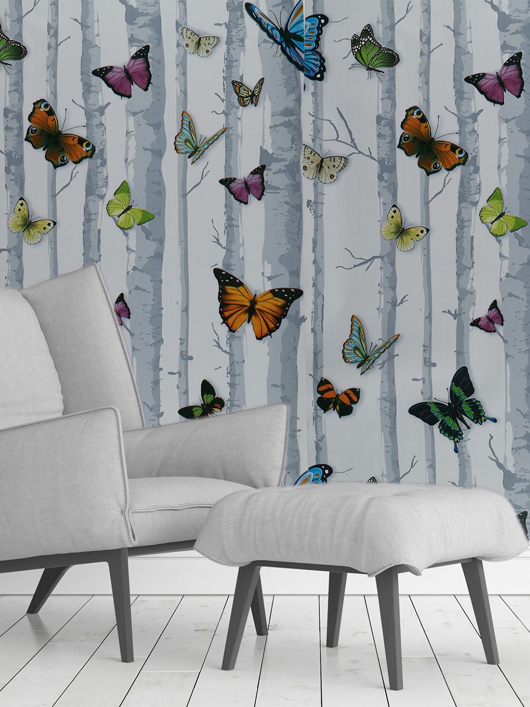 Ispace Pack of 2 Grey & White Self Adhesive Birds and Animals Printed Wallpaper Price in India