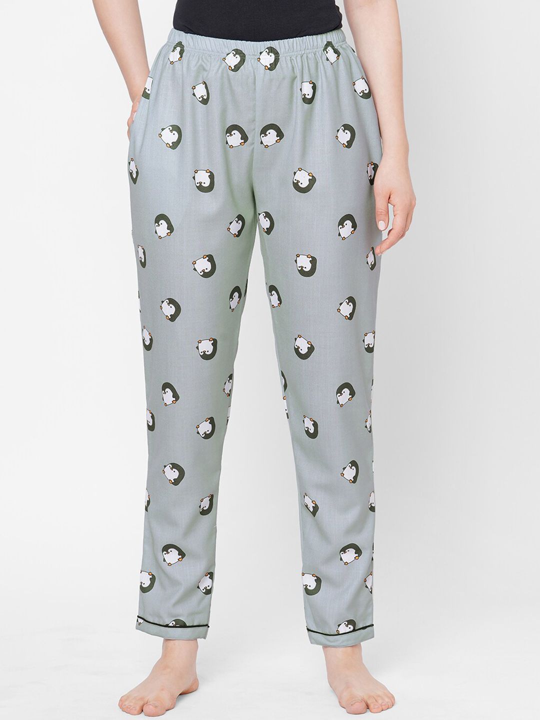 NOIRA Women Grey Penguin Printed Cotton Lounge Pants Price in India