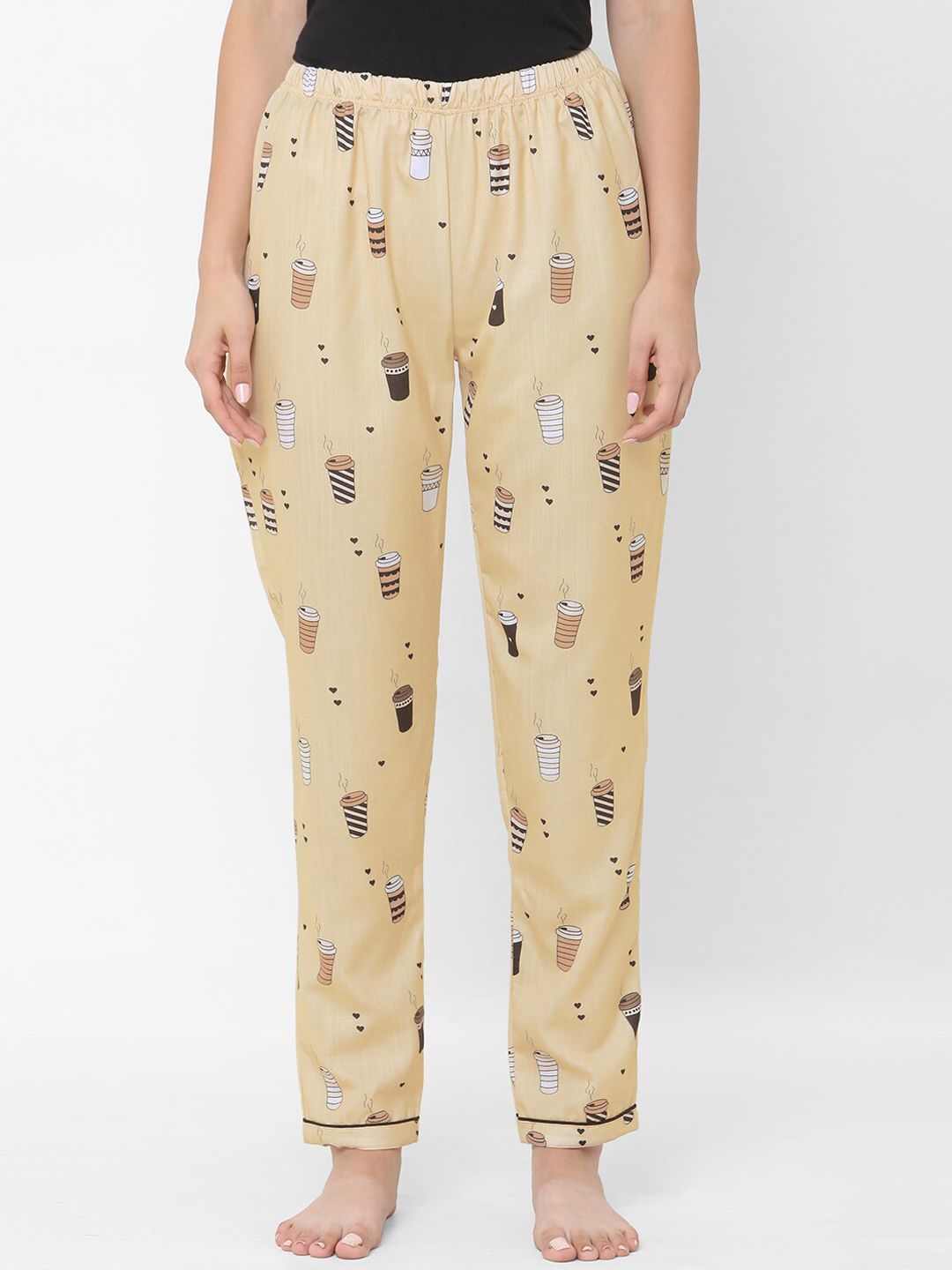 NOIRA Women Camel Brown Coffee Printed Lounge Pants Price in India