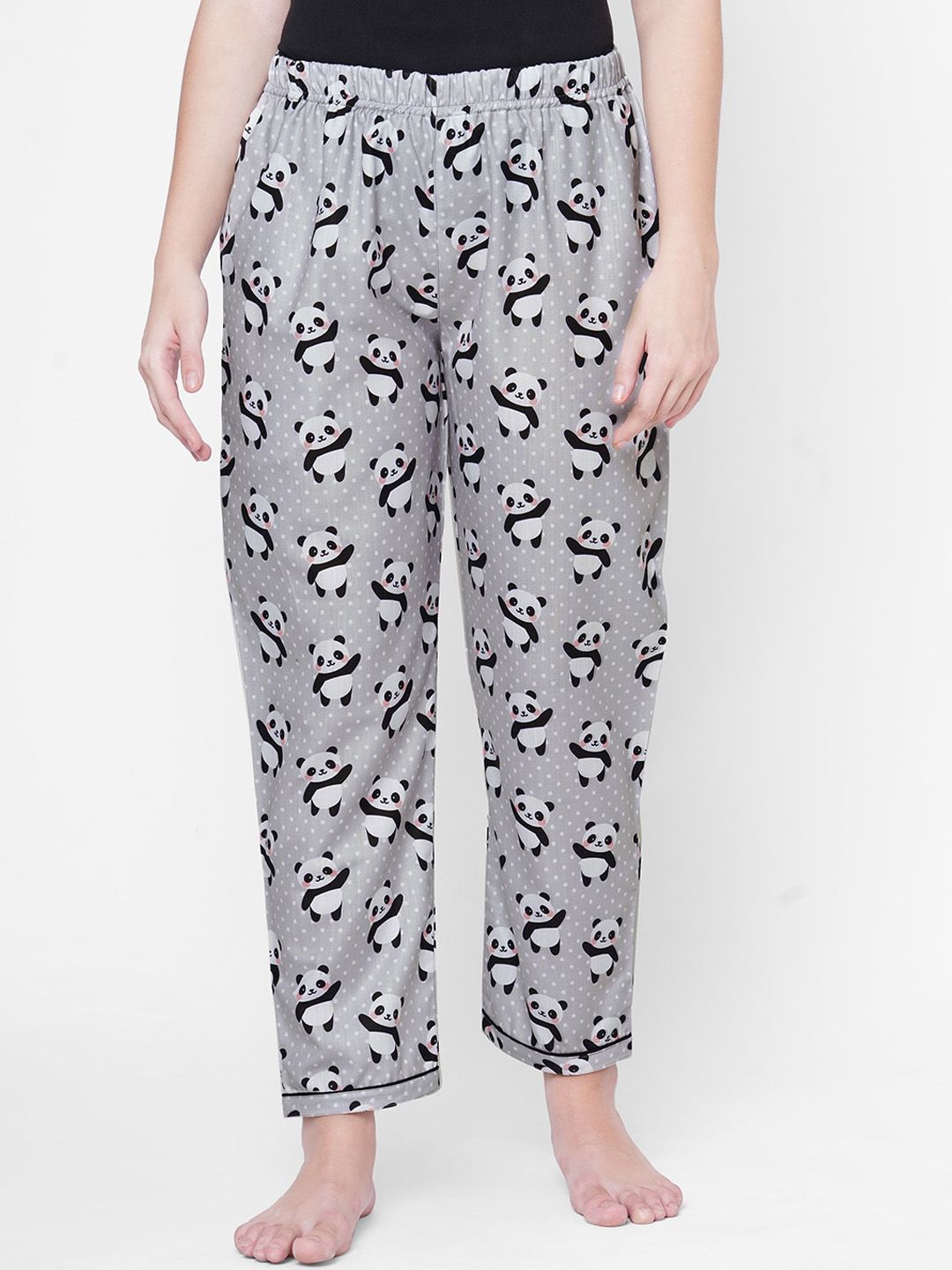 NOIRA Women Grey & Black Printed Cotton Lounge Pant Price in India