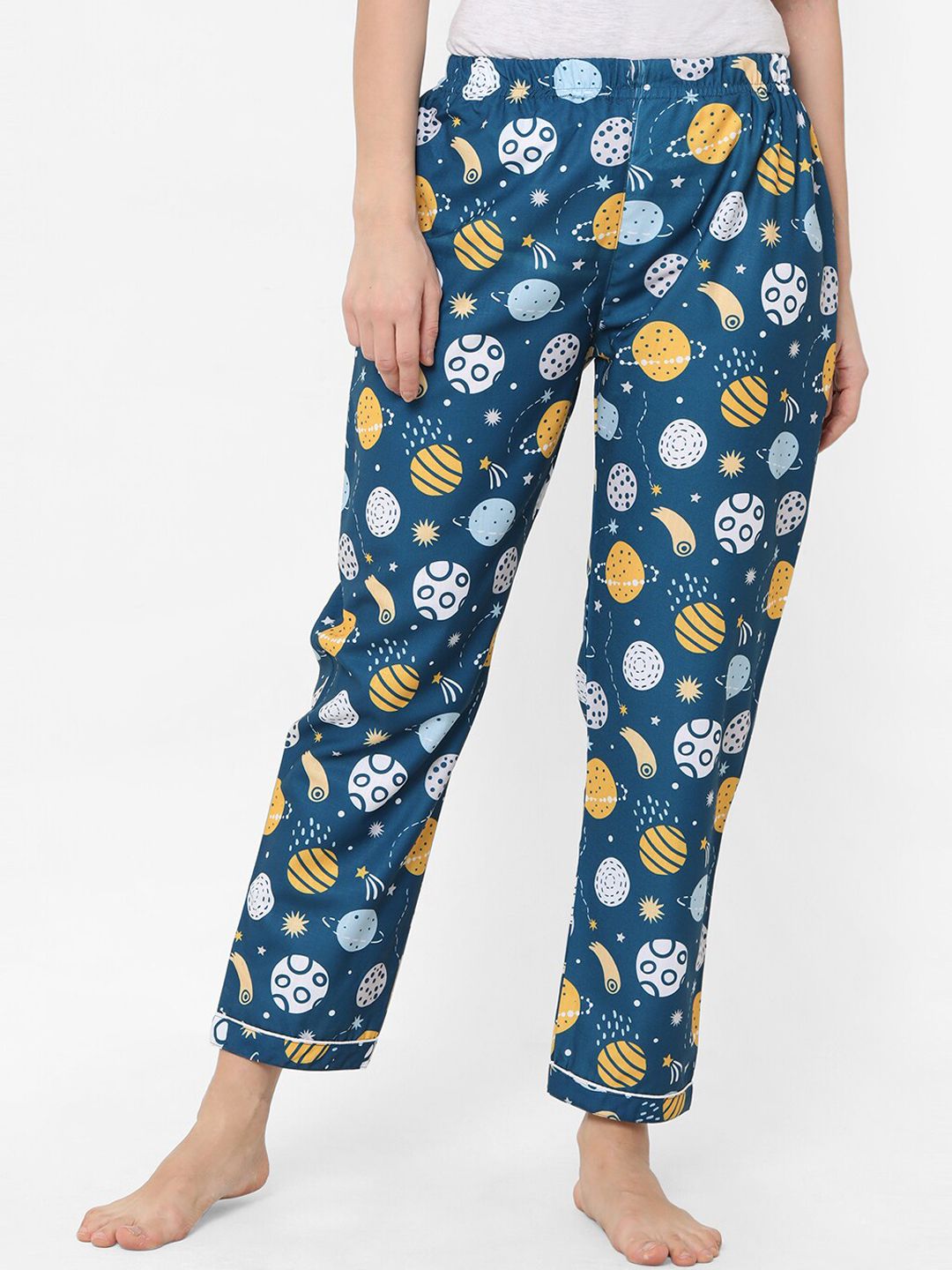 NOIRA Women Navy Blue Galaxy Printed Cotton Lounge Pants Price in India