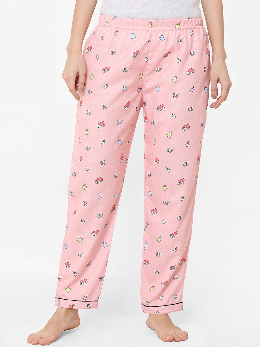 NOIRA Women Pink Printed Cotton Lounge Pant Price in India