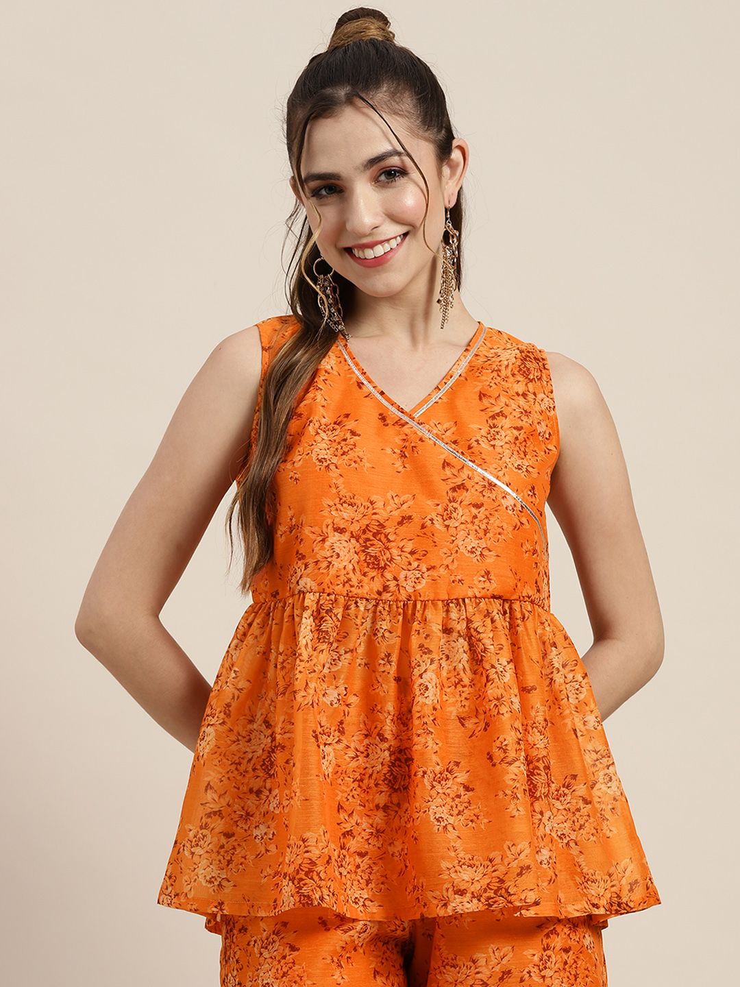 Shae by SASSAFRAS Orange Floral Print Peplum Top