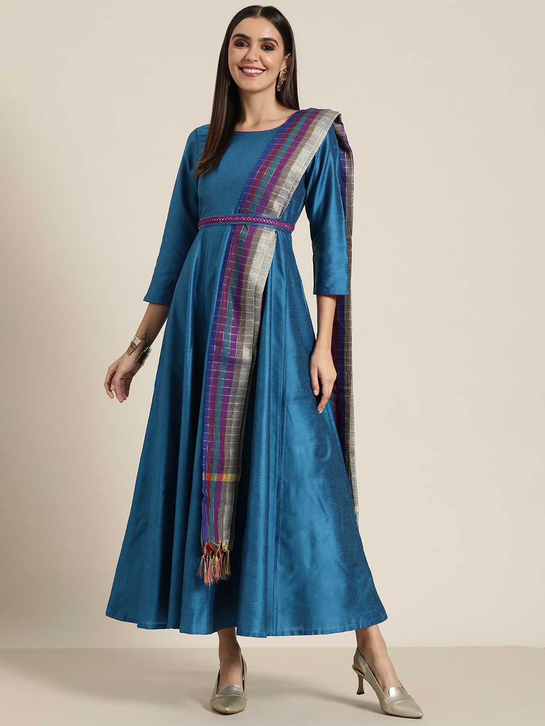 Shae by SASSAFRAS Blue & Purple Ethnic A-Line Maxi Dress Price in India