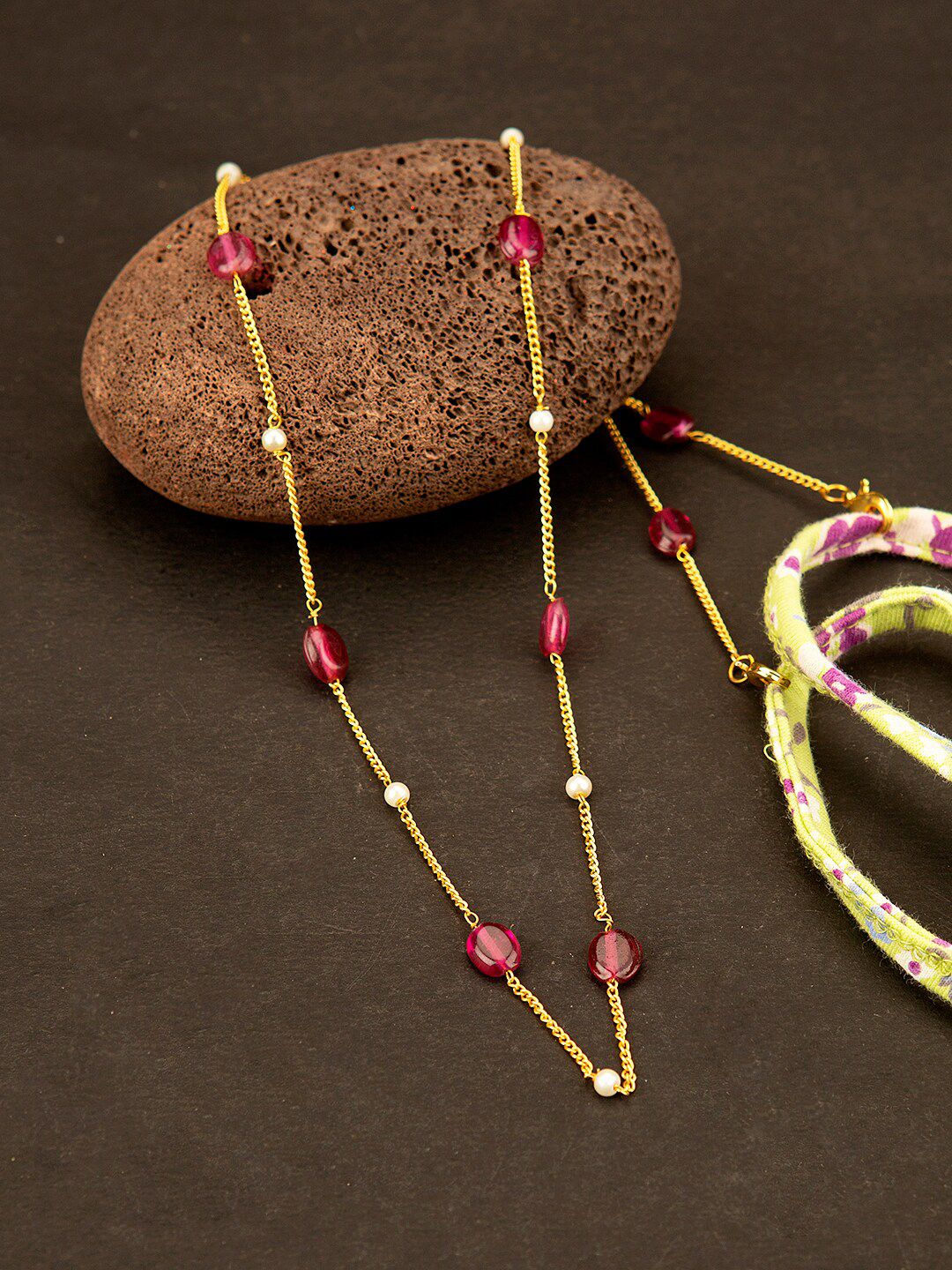 Studio Voylla Gold-Toned & Pink Brass Gold-Plated Enamelled Chain Price in India