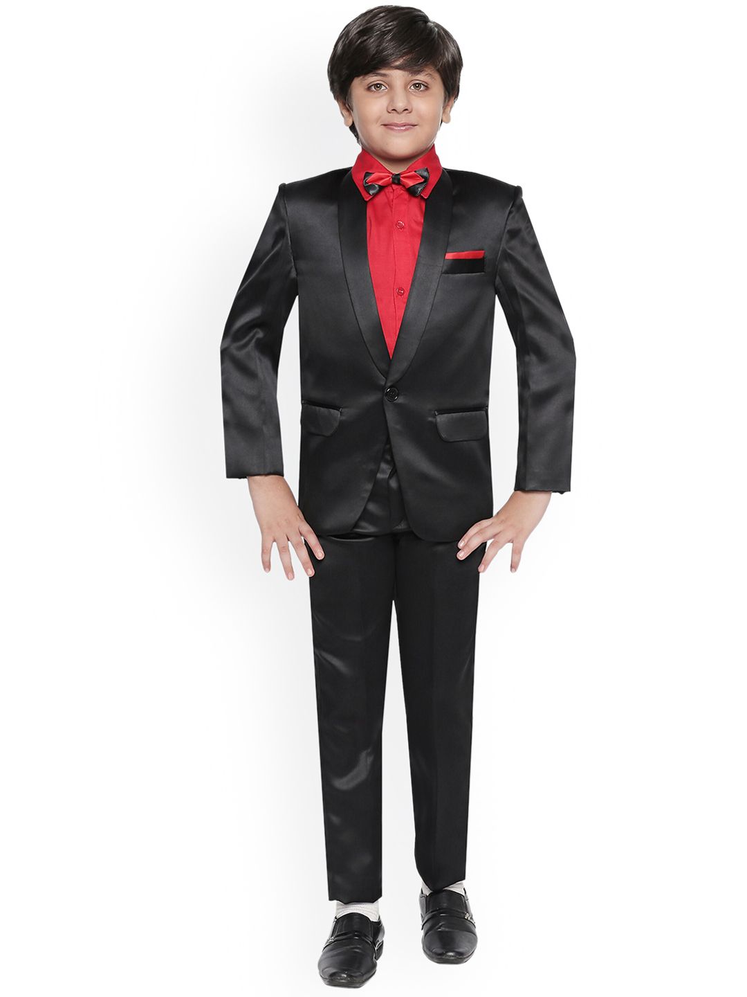 Jeetethnics Boys Black Solid 4-Piece Single-Breasted Partywear Suit