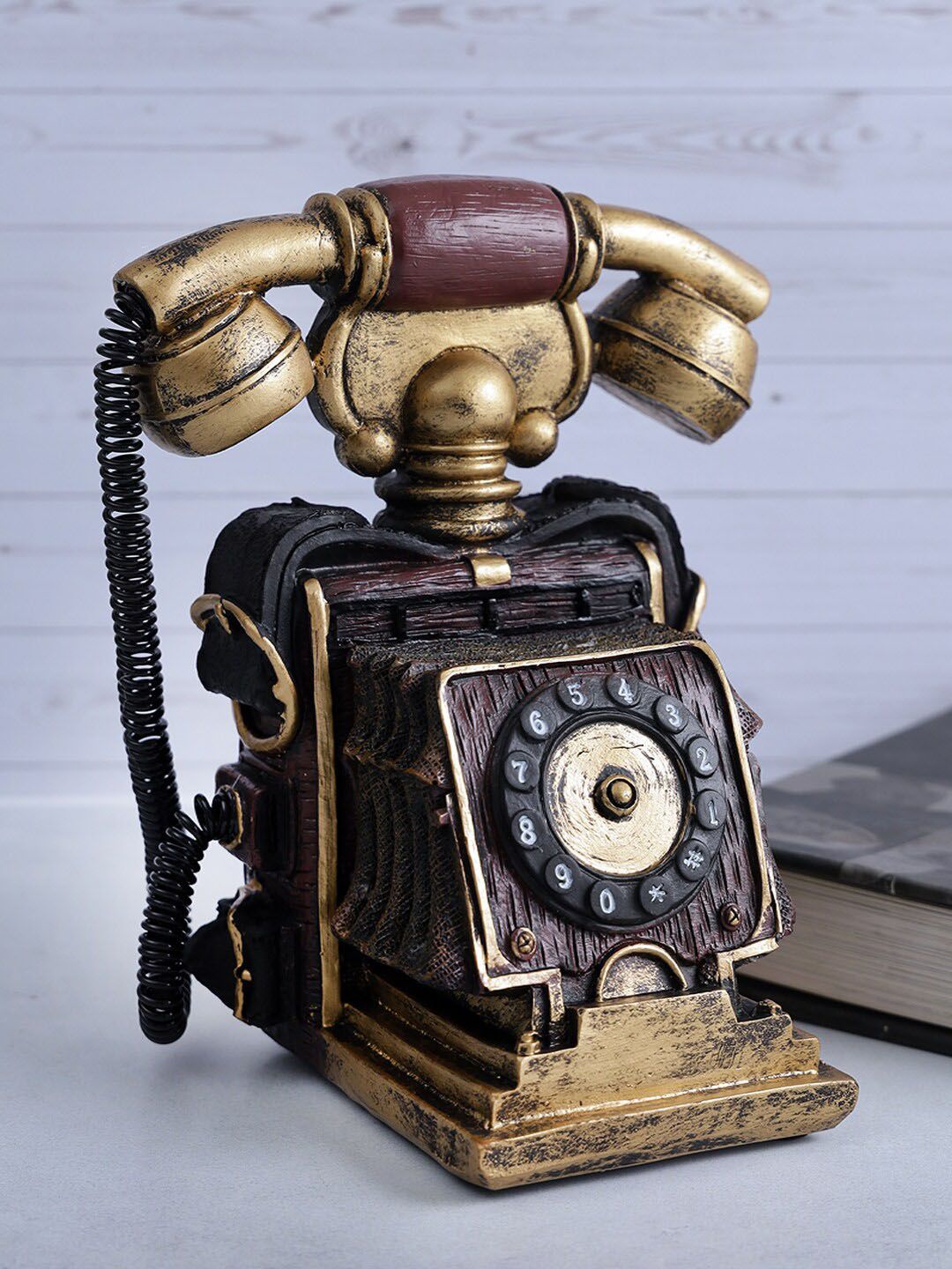 A Vintage Affair- Home Decor Brown & Copper Toned Antique Tabletop Telephone Price in India